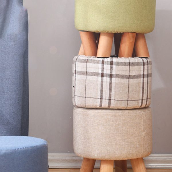 Modern Simplicity Cotton Linen Wood Sponge Round Square Footstool Stackable For Living Room - Image 15