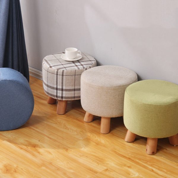 Modern Simplicity Cotton Linen Wood Sponge Round Square Footstool Stackable For Living Room - Image 3