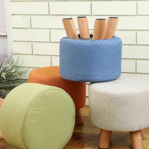 Modern Simplicity Cotton Linen Wood Sponge Round Square Footstool Stackable For Living Room - Image 16