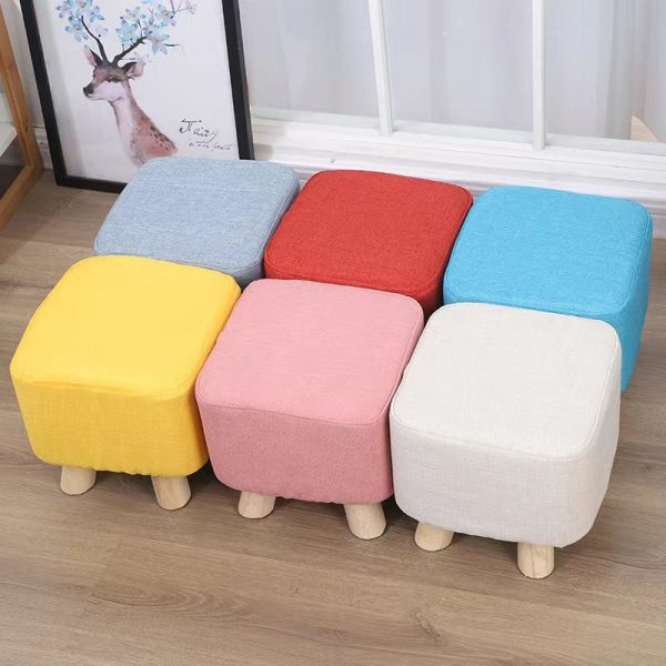 Modern Simplicity Cotton Linen Wood Sponge Round Square Footstool Stackable For Living Room - Image 12