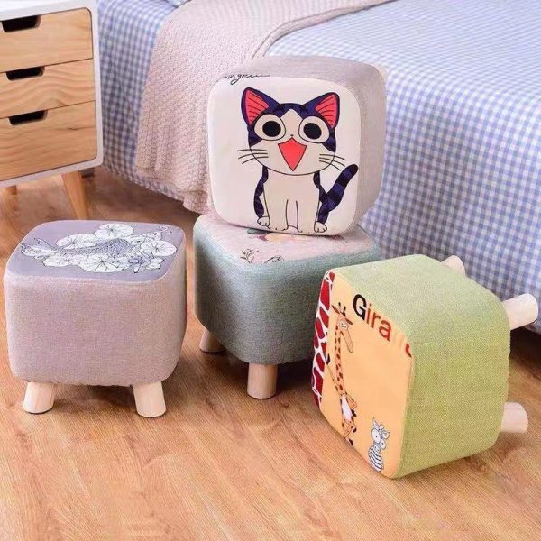 Modern Simplicity Cotton Linen Wood Sponge Round Square Footstool Stackable For Living Room - Image 11