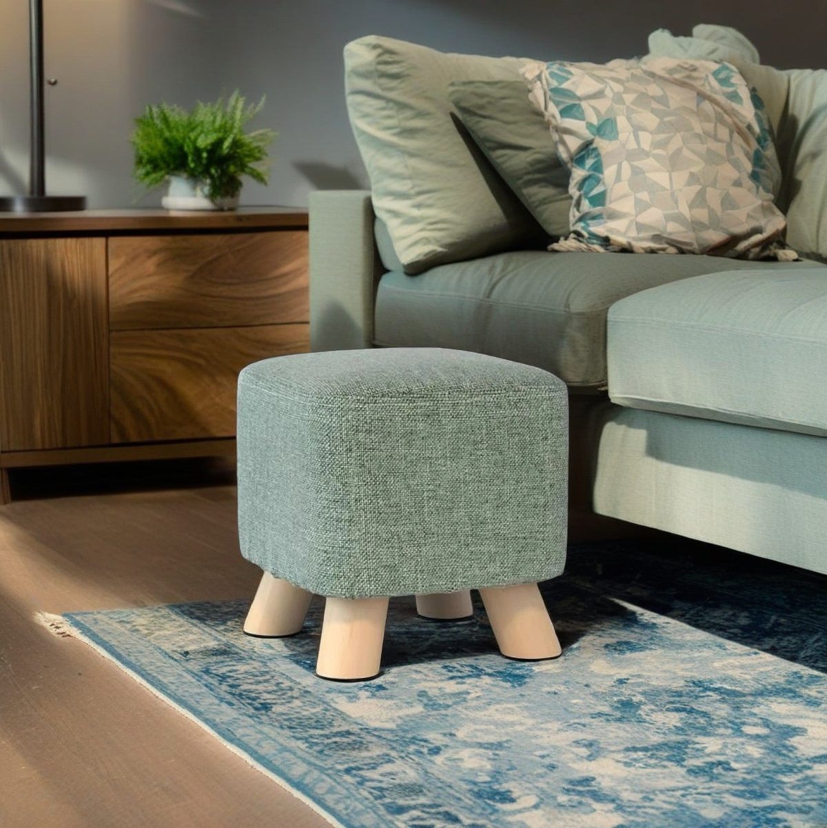 Modern Simplicity Cotton Linen Wood Sponge Round Square Footstool Stackable For Living Room - Image 46