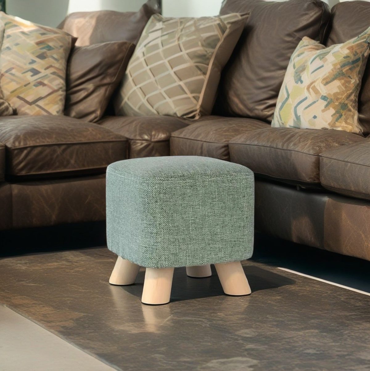 Modern Simplicity Cotton Linen Wood Sponge Round Square Footstool Stackable For Living Room - Image 47