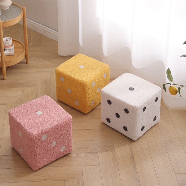 Contemporary Nordic Fabric Teddy Fleece Sponge Wood Dice Square Cubic Footstool Stackable For Living Room - Image 2