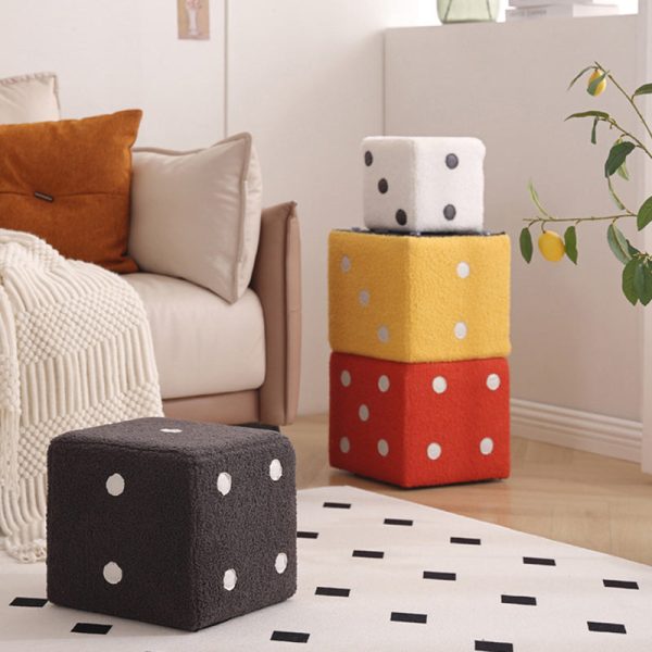 Contemporary Nordic Fabric Teddy Fleece Sponge Wood Dice Square Cubic Footstool Stackable For Living Room - Image 4