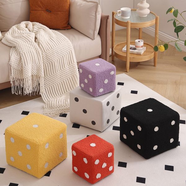 Contemporary Nordic Fabric Teddy Fleece Sponge Wood Dice Square Cubic Footstool Stackable For Living Room - Image 22