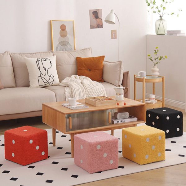 Contemporary Nordic Fabric Teddy Fleece Sponge Wood Dice Square Cubic Footstool Stackable For Living Room - Image 23