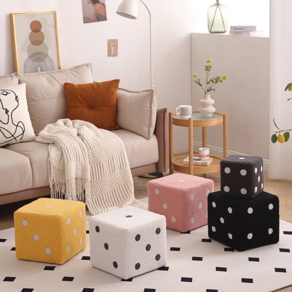 Contemporary Nordic Fabric Teddy Fleece Sponge Wood Dice Square Cubic Footstool Stackable For Living Room - Image 5