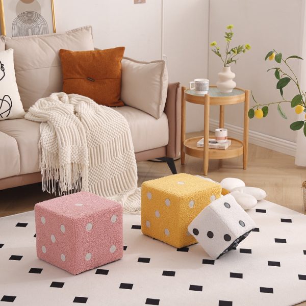 Contemporary Nordic Fabric Teddy Fleece Sponge Wood Dice Square Cubic Footstool Stackable For Living Room - Image 15
