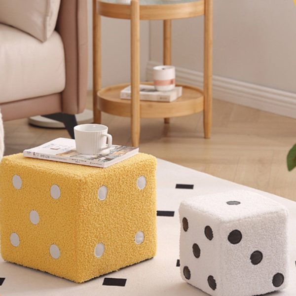 Contemporary Nordic Fabric Teddy Fleece Sponge Wood Dice Square Cubic Footstool Stackable For Living Room - Image 13
