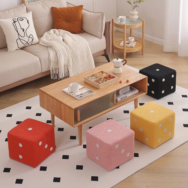 Contemporary Nordic Fabric Teddy Fleece Sponge Wood Dice Square Cubic Footstool Stackable For Living Room - Image 14
