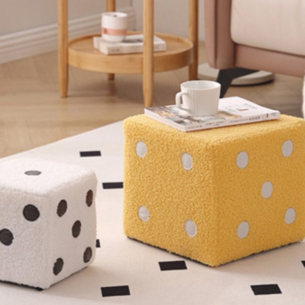 Contemporary Nordic Fabric Teddy Fleece Sponge Wood Dice Square Cubic Footstool Stackable For Living Room - Image 19