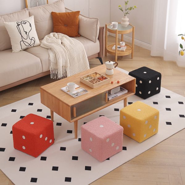 Contemporary Nordic Fabric Teddy Fleece Sponge Wood Dice Square Cubic Footstool Stackable For Living Room - Image 3