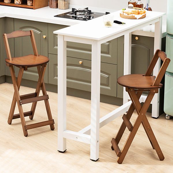 Modern Simplicity Bamboo Round Bar Stool Backrest Footrest Foldable For Kitchen - Image 2