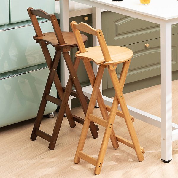 Modern Simplicity Bamboo Round Bar Stool Backrest Footrest Foldable For Kitchen - Image 3
