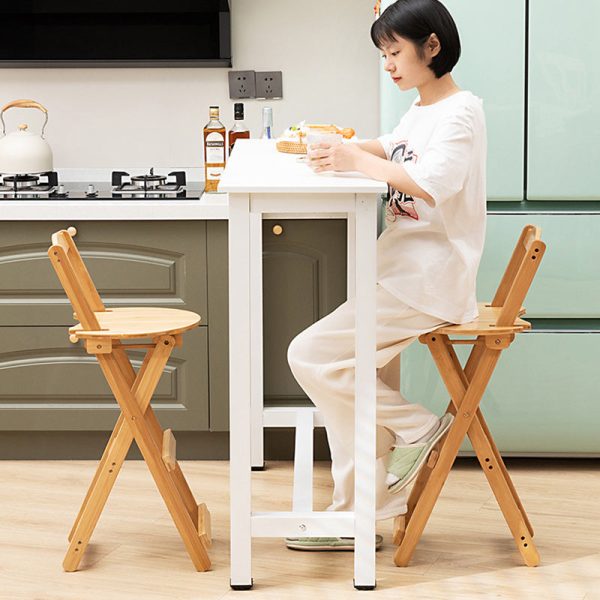 Modern Simplicity Bamboo Round Bar Stool Backrest Footrest Foldable For Kitchen - Image 30