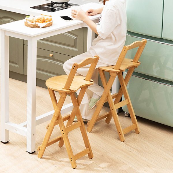 Modern Simplicity Bamboo Round Bar Stool Backrest Footrest Foldable For Kitchen - Image 26