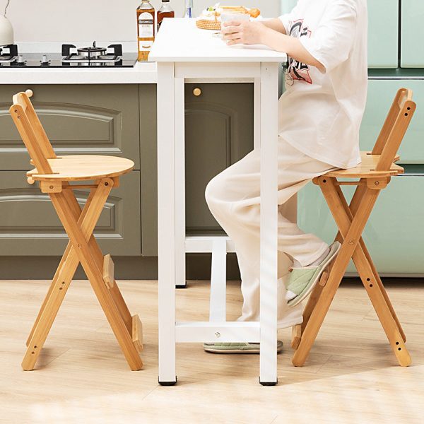 Modern Simplicity Bamboo Round Bar Stool Backrest Footrest Foldable For Kitchen - Image 25