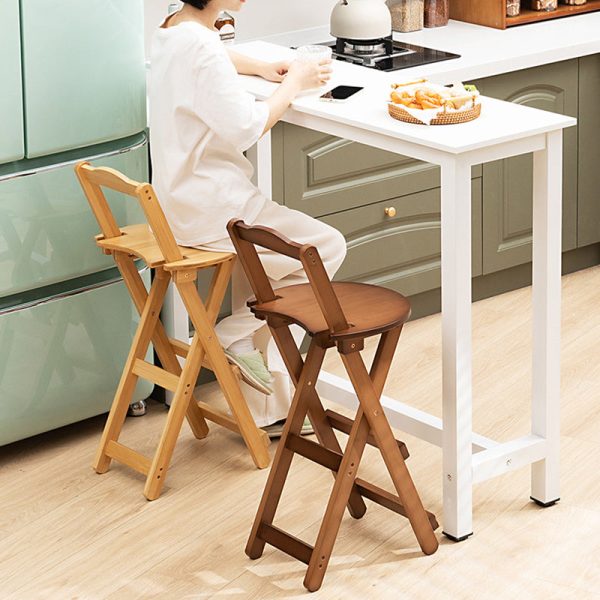 Modern Simplicity Bamboo Round Bar Stool Backrest Footrest Foldable For Kitchen - Image 27