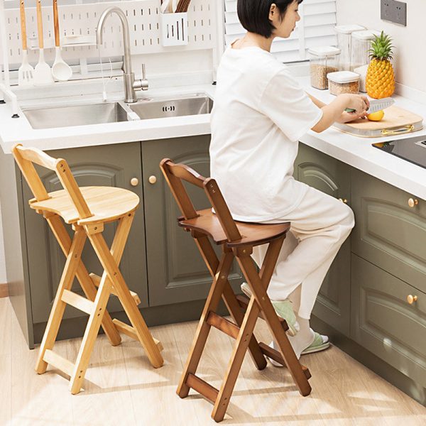 Modern Simplicity Bamboo Round Bar Stool Backrest Footrest Foldable For Kitchen - Image 28