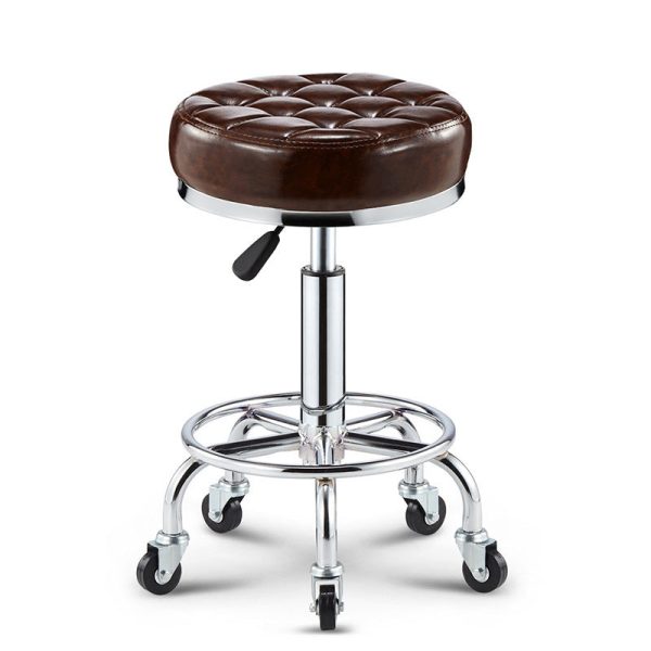 Modern Simplicity Leather Sponge Plastic Steel Round Checked Pattern Bar Stool Adjustable For Kitchen - Image 32