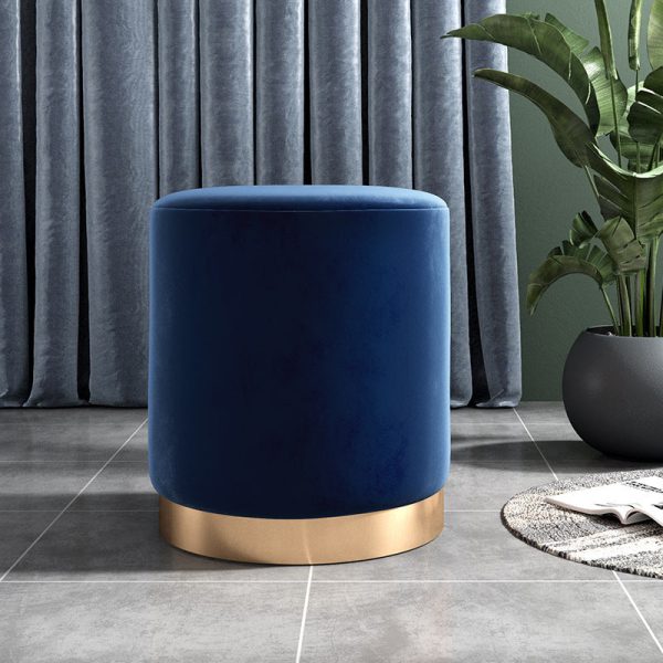 Contemporary Scandinavian Fabric Velvet Leather Iron Sponge Round Cylinder Footstool Backless For Entryway - Image 2