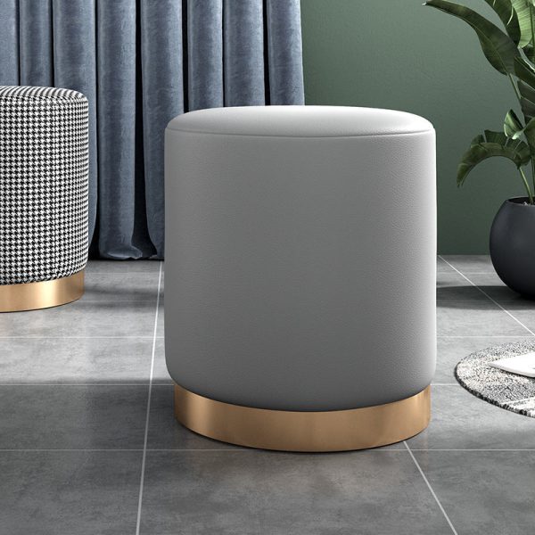 Contemporary Scandinavian Fabric Velvet Leather Iron Sponge Round Cylinder Footstool Backless For Entryway - Image 3