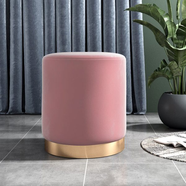 Contemporary Scandinavian Fabric Velvet Leather Iron Sponge Round Cylinder Footstool Backless For Entryway - Image 15