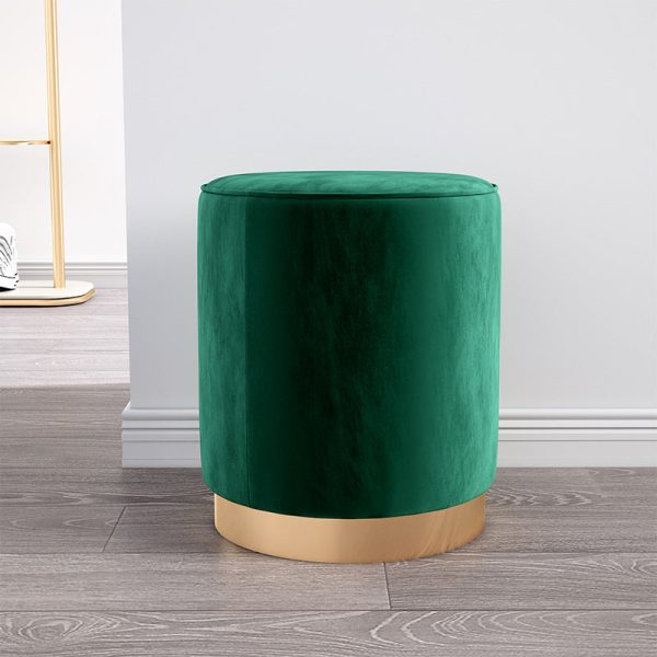 Contemporary Scandinavian Fabric Velvet Leather Iron Sponge Round Cylinder Footstool Backless For Entryway - Image 4