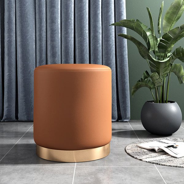 Contemporary Scandinavian Fabric Velvet Leather Iron Sponge Round Cylinder Footstool Backless For Entryway - Image 16