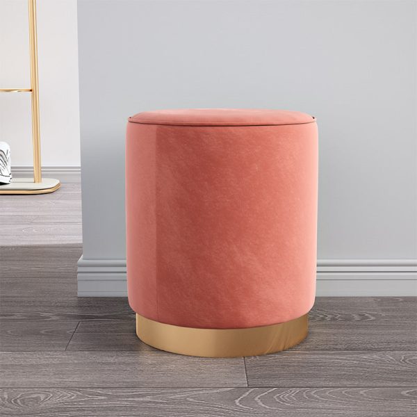 Contemporary Scandinavian Fabric Velvet Leather Iron Sponge Round Cylinder Footstool Backless For Entryway - Image 5