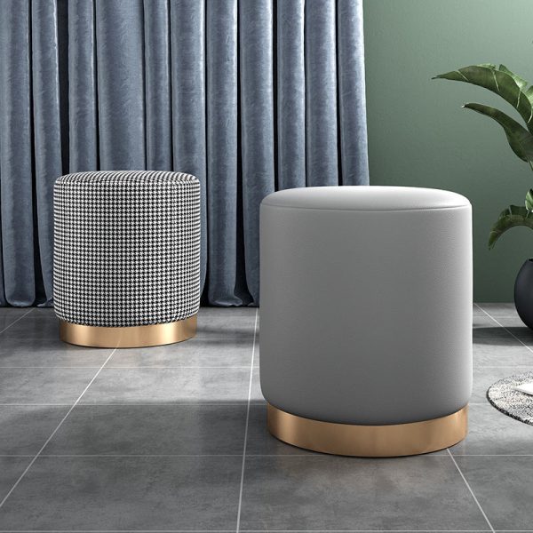 Contemporary Scandinavian Fabric Velvet Leather Iron Sponge Round Cylinder Footstool Backless For Entryway - Image 11