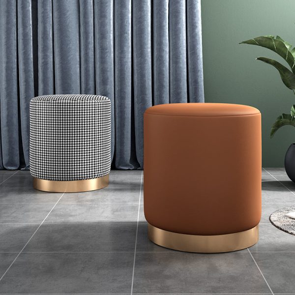 Contemporary Scandinavian Fabric Velvet Leather Iron Sponge Round Cylinder Footstool Backless For Entryway - Image 12
