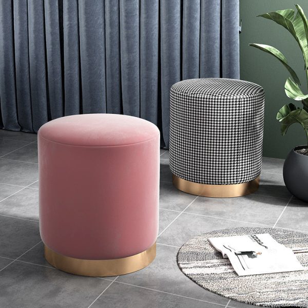 Contemporary Scandinavian Fabric Velvet Leather Iron Sponge Round Cylinder Footstool Backless For Entryway - Image 13