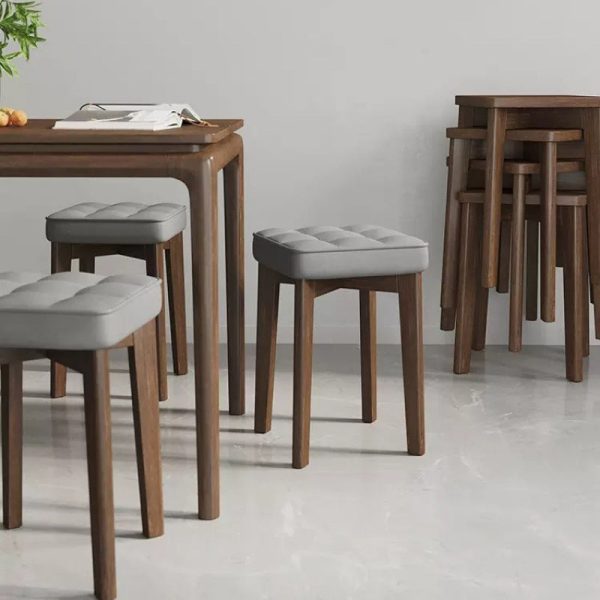 Modern Simplicity Fabric Leather Rubber Wood Square Bread Shape Dining Chair Stool Stackable For Dining Room - Image 21