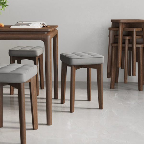 Modern Simplicity Fabric Leather Rubber Wood Square Bread Shape Dining Chair Stool Stackable For Dining Room - Image 2
