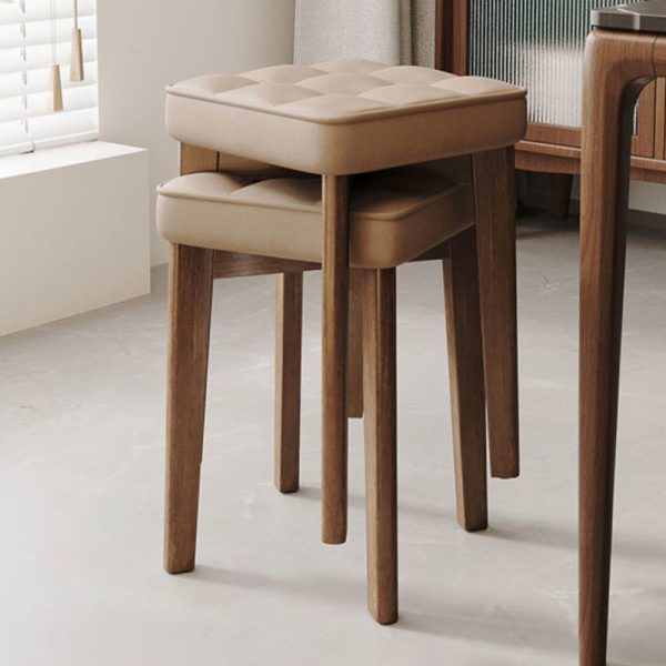 Modern Simplicity Fabric Leather Rubber Wood Square Bread Shape Dining Chair Stool Stackable For Dining Room - Image 20