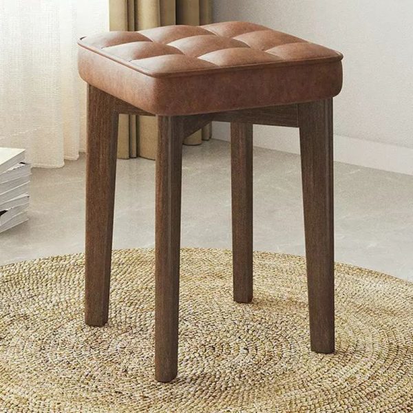 Modern Simplicity Fabric Leather Rubber Wood Square Bread Shape Dining Chair Stool Stackable For Dining Room - Image 30