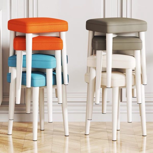 Contemporary Scandinavian Fabric Leather Iron Latex Square Stool Stackable For Living Room - Image 14