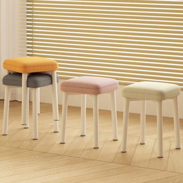 Contemporary Scandinavian Fabric Leather Iron Latex Square Stool Stackable For Living Room - Image 13