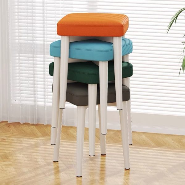 Contemporary Scandinavian Fabric Leather Iron Latex Square Stool Stackable For Living Room - Image 3