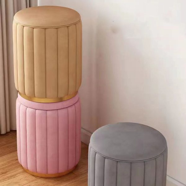 Contemporary Scandinavian Velvet Wood Stainless Steel Sponge Round Vanity Stool Containable For Bedroom - Image 11