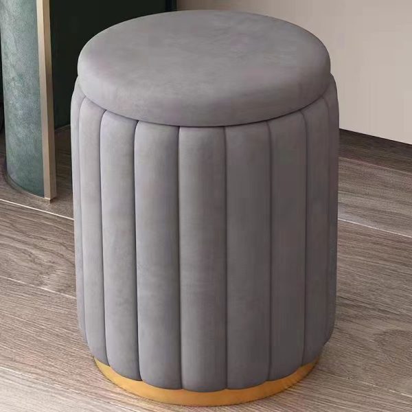 Contemporary Scandinavian Velvet Wood Stainless Steel Sponge Round Vanity Stool Containable For Bedroom - Image 15