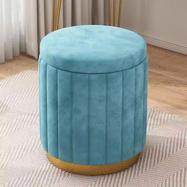 Contemporary Scandinavian Velvet Wood Stainless Steel Sponge Round Vanity Stool Containable For Bedroom - Image 17