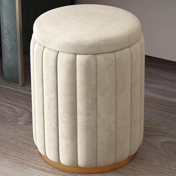 Contemporary Scandinavian Velvet Wood Stainless Steel Sponge Round Vanity Stool Containable For Bedroom - Image 19