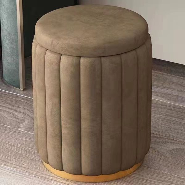 Contemporary Scandinavian Velvet Wood Stainless Steel Sponge Round Vanity Stool Containable For Bedroom - Image 23