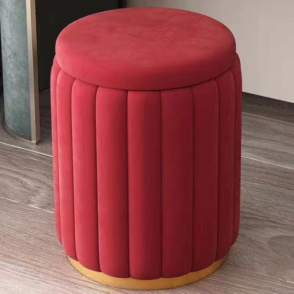 Contemporary Scandinavian Velvet Wood Stainless Steel Sponge Round Vanity Stool Containable For Bedroom - Image 25