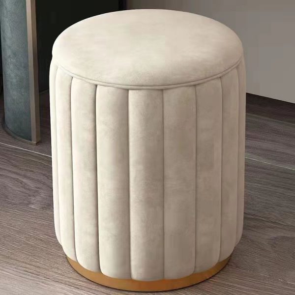 Contemporary Scandinavian Velvet Wood Stainless Steel Sponge Round Vanity Stool Containable For Bedroom - Image 18