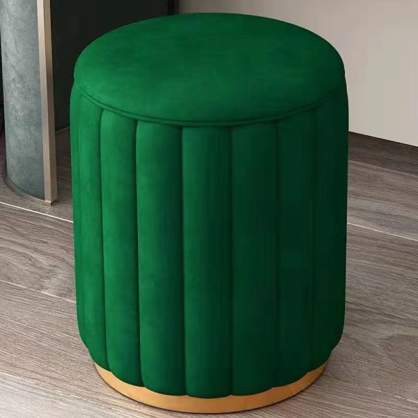Contemporary Scandinavian Velvet Wood Stainless Steel Sponge Round Vanity Stool Containable For Bedroom - Image 20