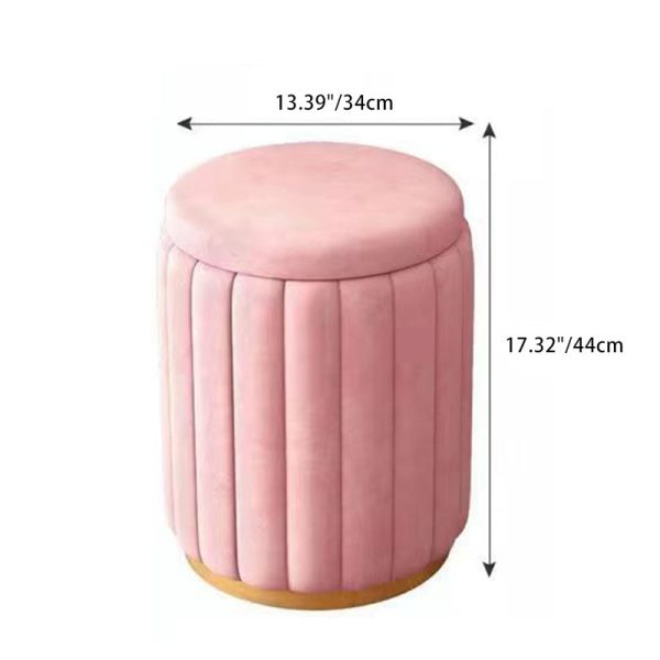 Contemporary Scandinavian Velvet Wood Stainless Steel Sponge Round Vanity Stool Containable For Bedroom - Image 6